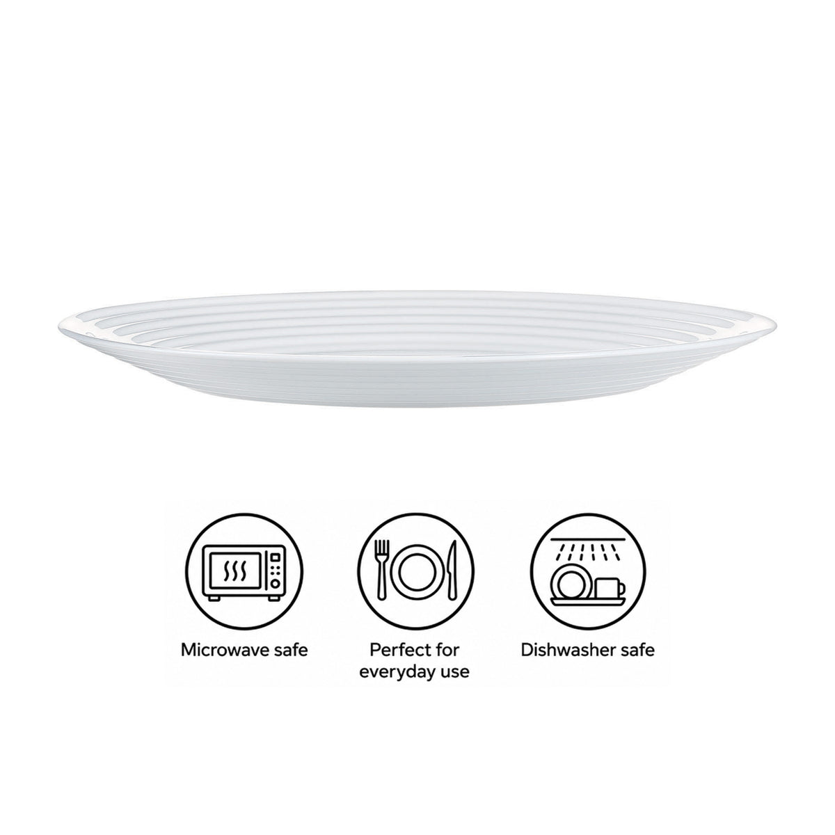 LUMINARC STAIRO WHITE OPAL TEMPERED GLASS LARGE DINNER PLATE, 270MM DIA