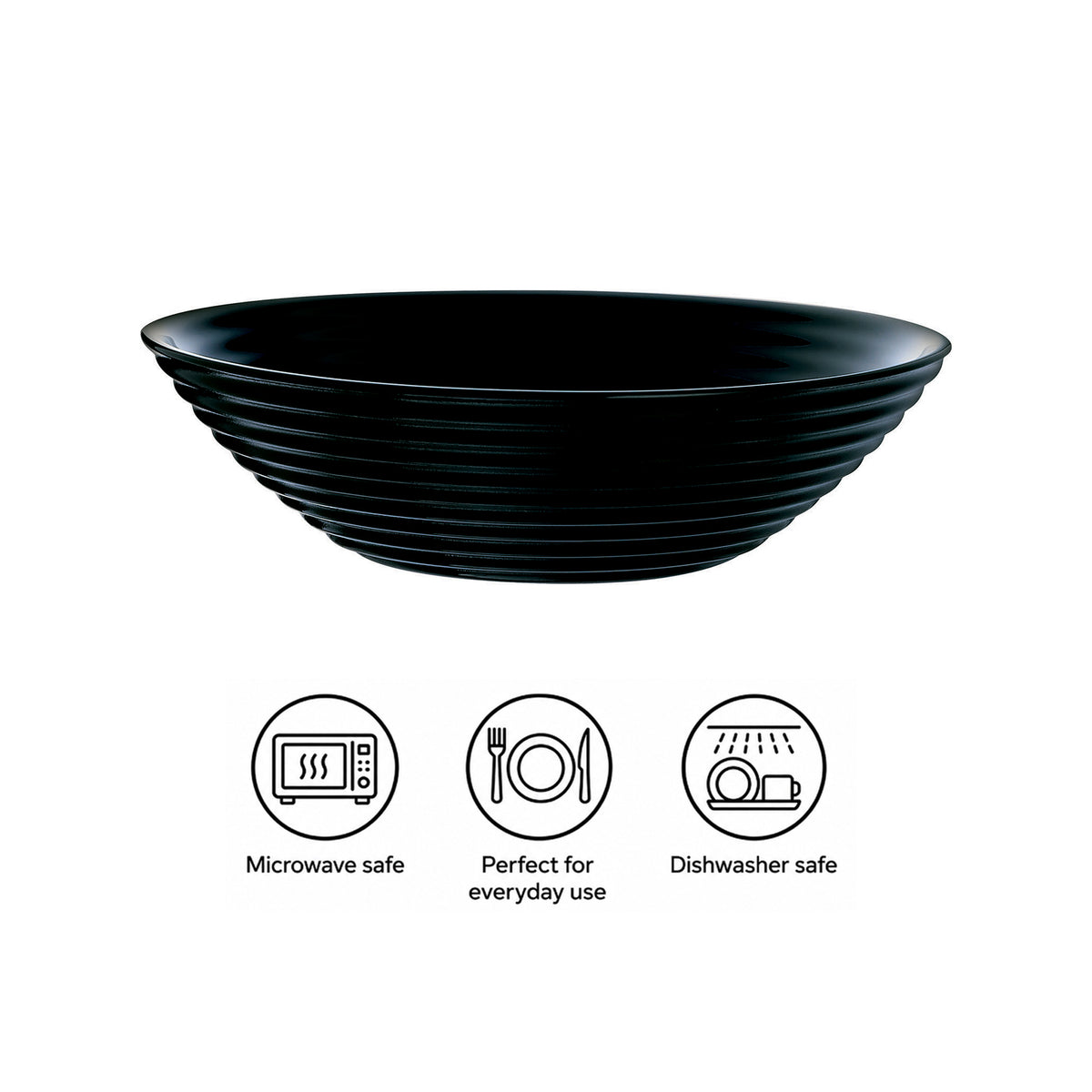 LUMINARC HARENA BLACK OPAL TEMPERED GLASS MULTI-PURPOSE BOWL 450ML, 160MM DIA