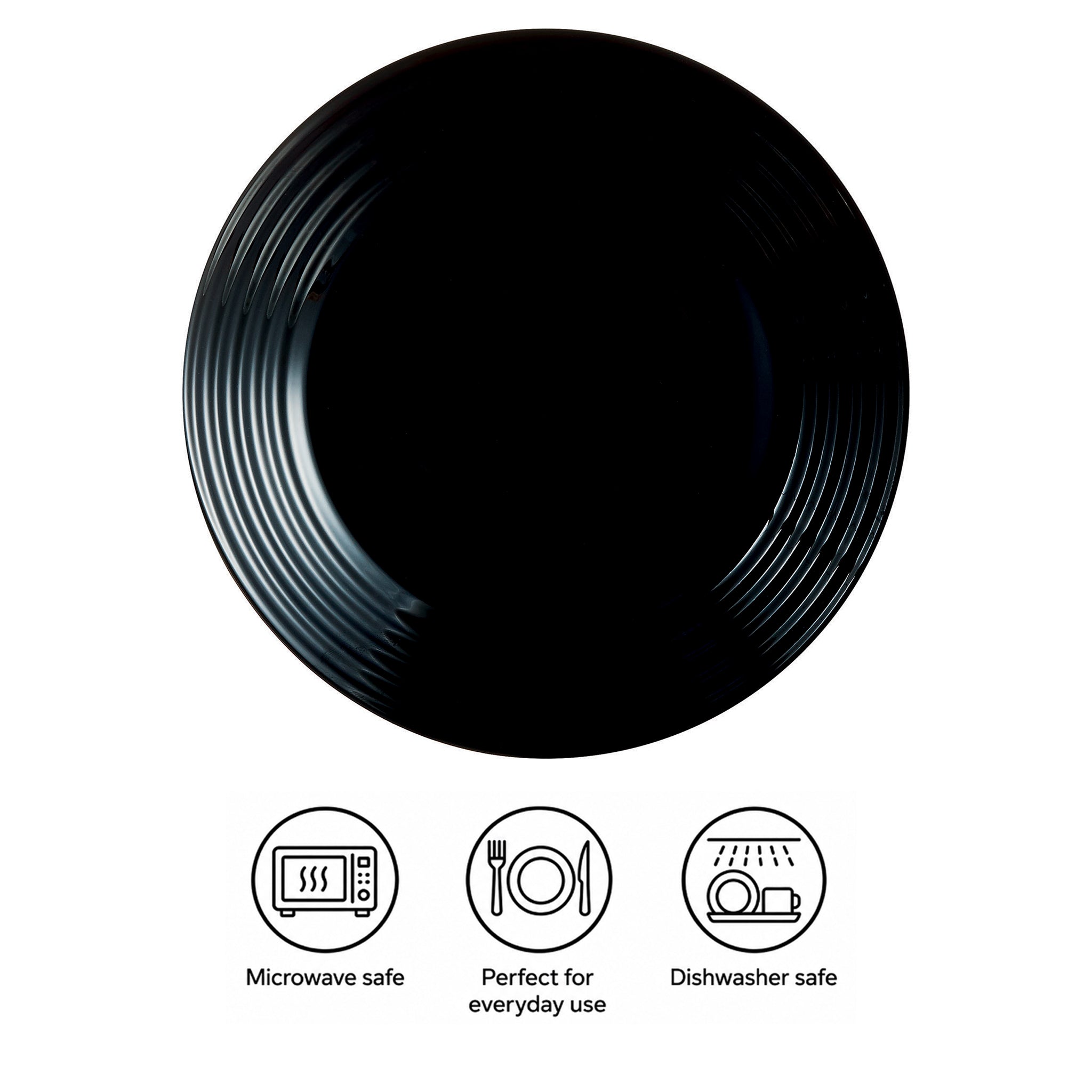 LUMINARC HARENA BLACK OPAL TEMPERED GLASS SIDE PLATE, 190MM DIA