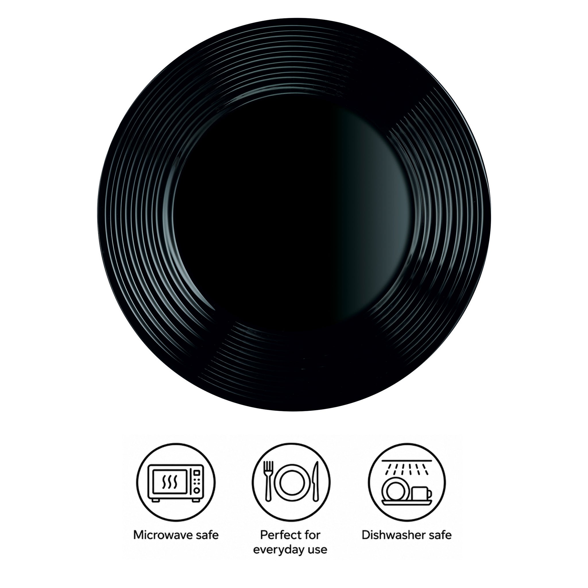 LUMINARC HARENA BLACK OPAL TEMPERED GLASS DINNER PLATE, 250MM DIA