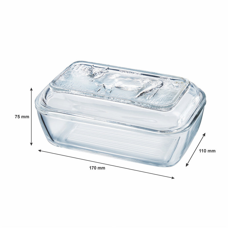 LUMINARC TEMPERED GLASS COW BUTTER DISH,