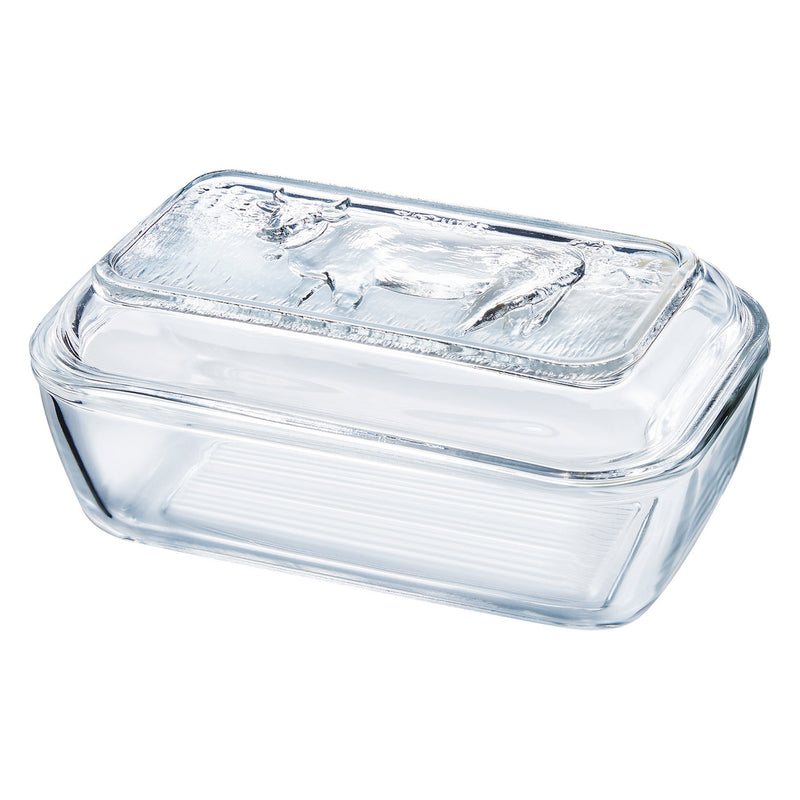 LUMINARC TEMPERED GLASS COW BUTTER DISH,