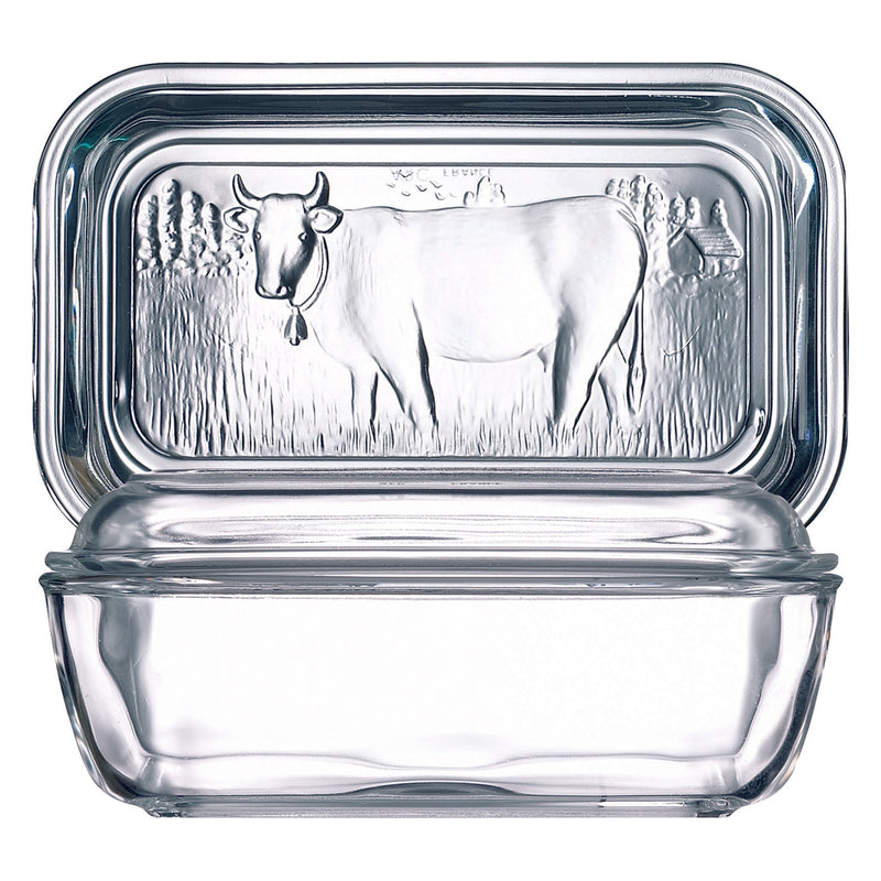 LUMINARC TEMPERED GLASS COW BUTTER DISH,