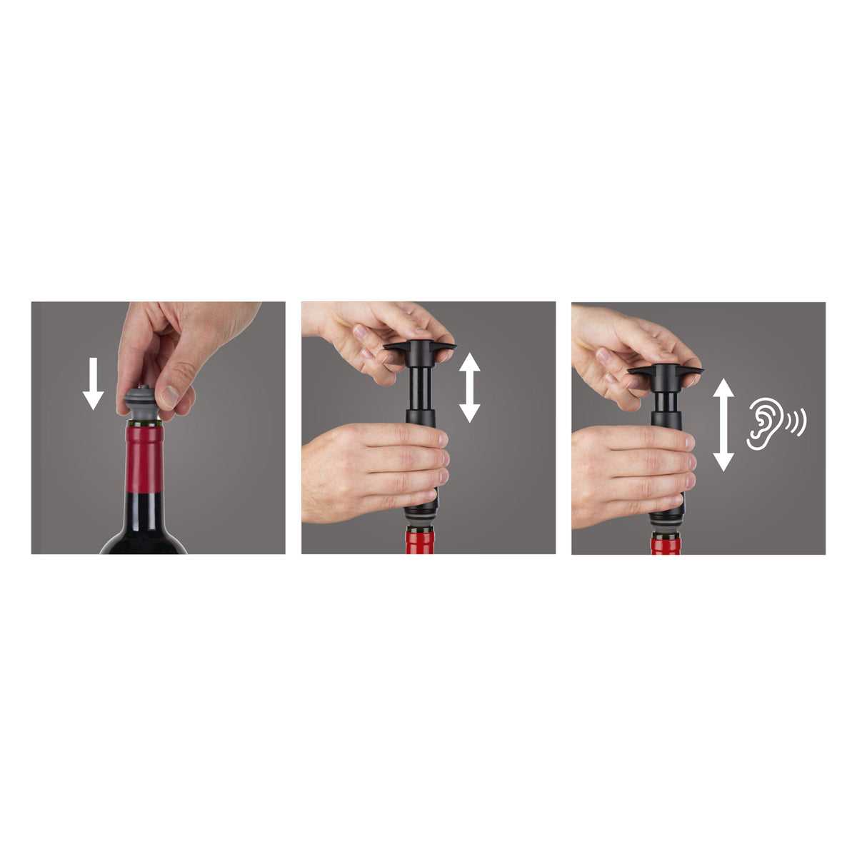 VACU VIN BLACK WINE SAVER, 1 PUMP + 2 WINE STOPPERS, 3PK GIFT SET