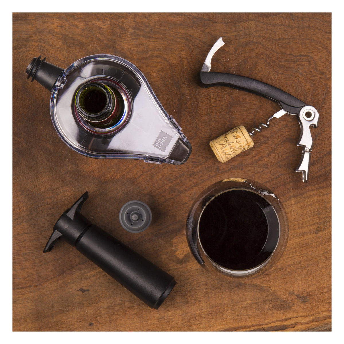 VACU VIN BLACK WINE SAVER, 1 PUMP + 2 WINE STOPPERS, 3PK GIFT SET