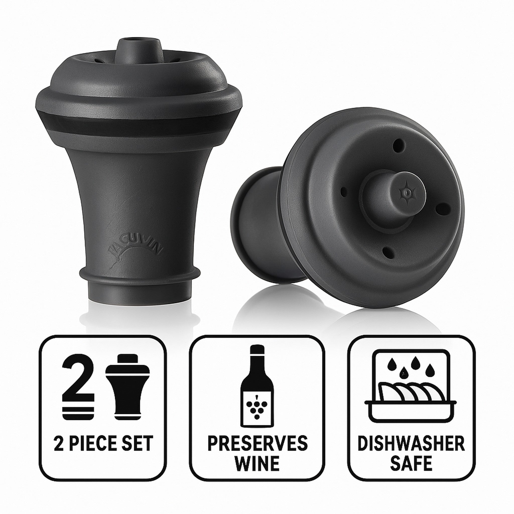 VACU VIN GREY VACUUM WINE STOPPERS 2PK SET