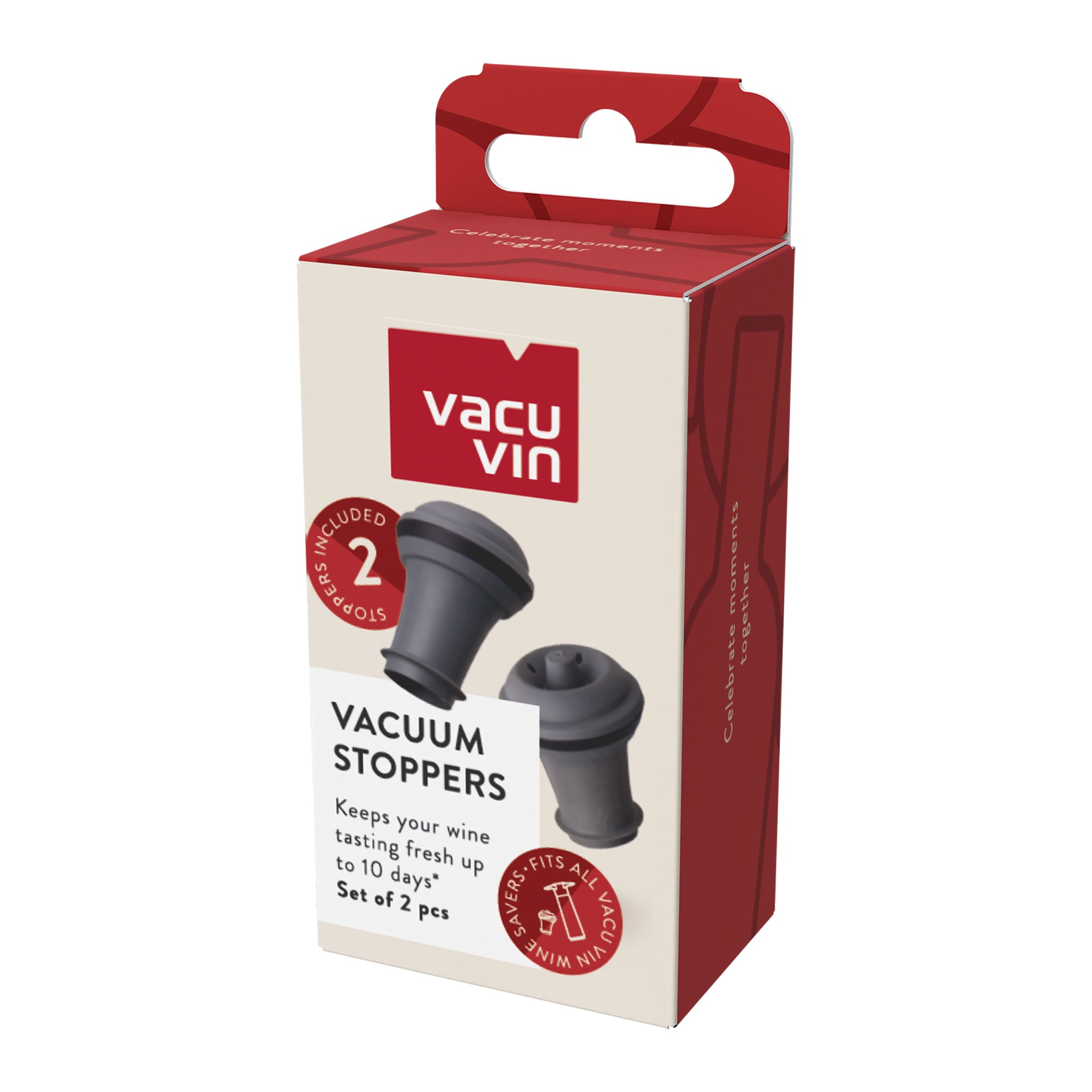 VACU VIN GREY VACUUM WINE STOPPERS 2PK SET