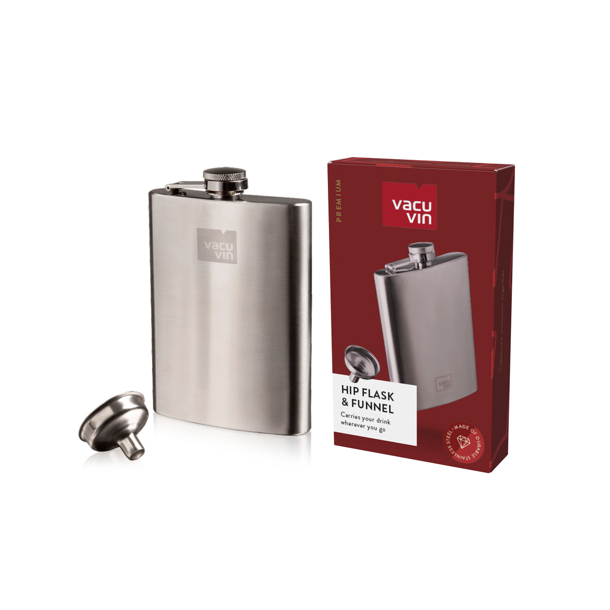VACU VIN HIP FLASK & FUNNEL STAINLESS STEEL 2PK, 240ML