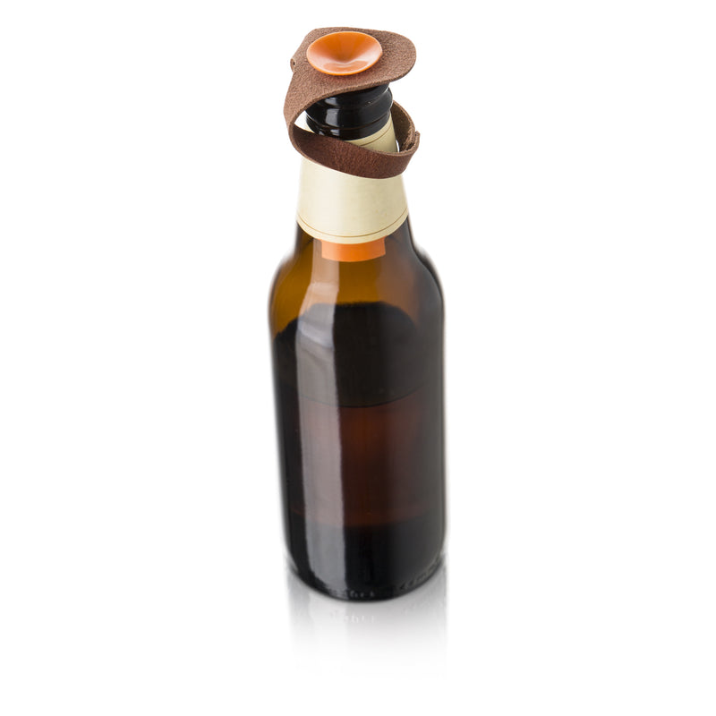 VACU VIN BEER BOTTLE MARKER & STOPPER LEATHER SET OF 6