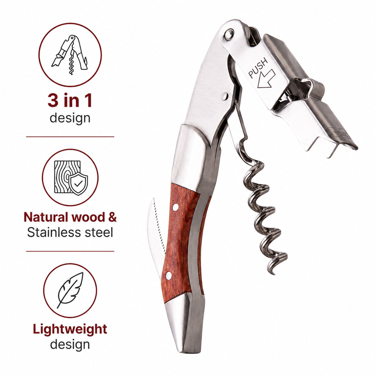 VACU VIN WAITERS CORKSCREW PUSH WOOD