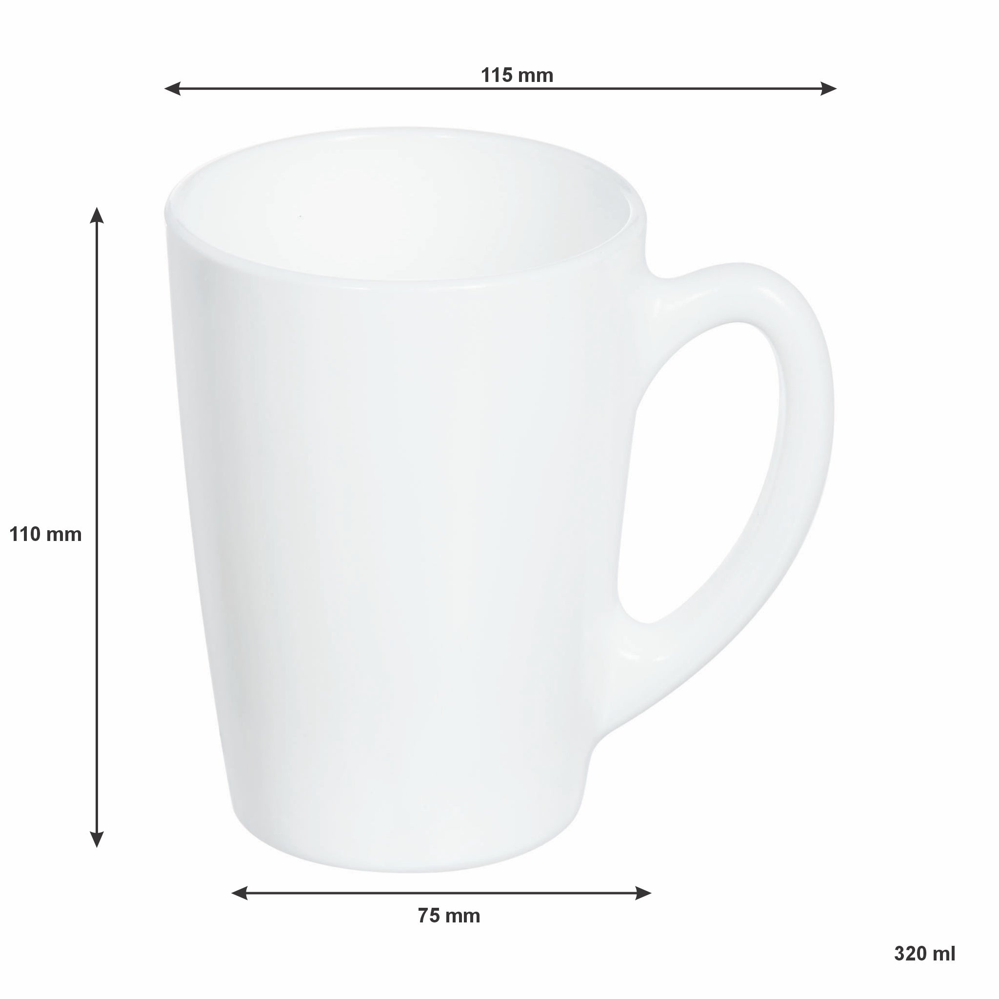 CONSOL WHITE OPAL GLASS BULLET SHAPE MUG, 320ML