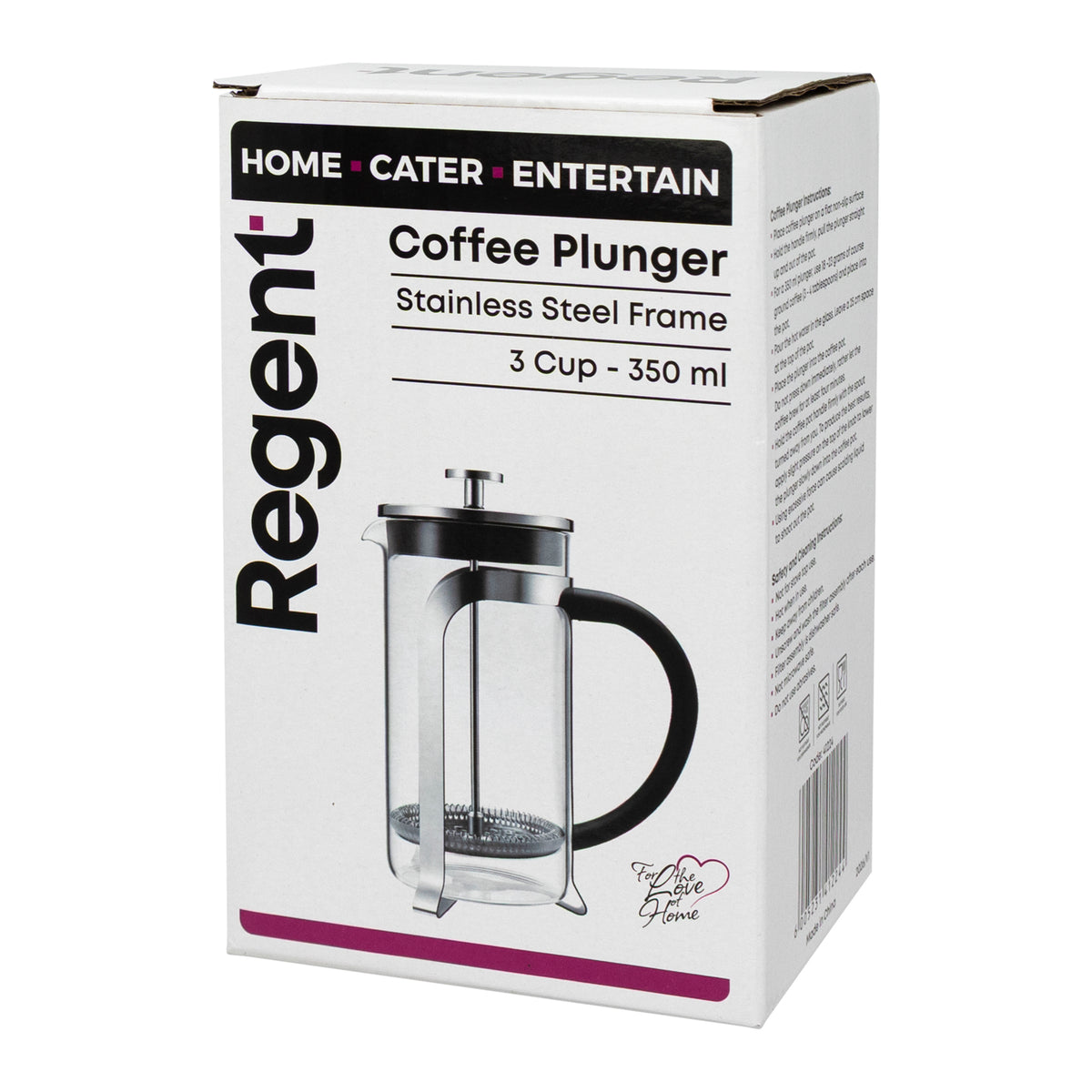 REGENT COFFEE PLUNGER 3 CUP WITH STAINLESS STEEL FRAME, 350ML