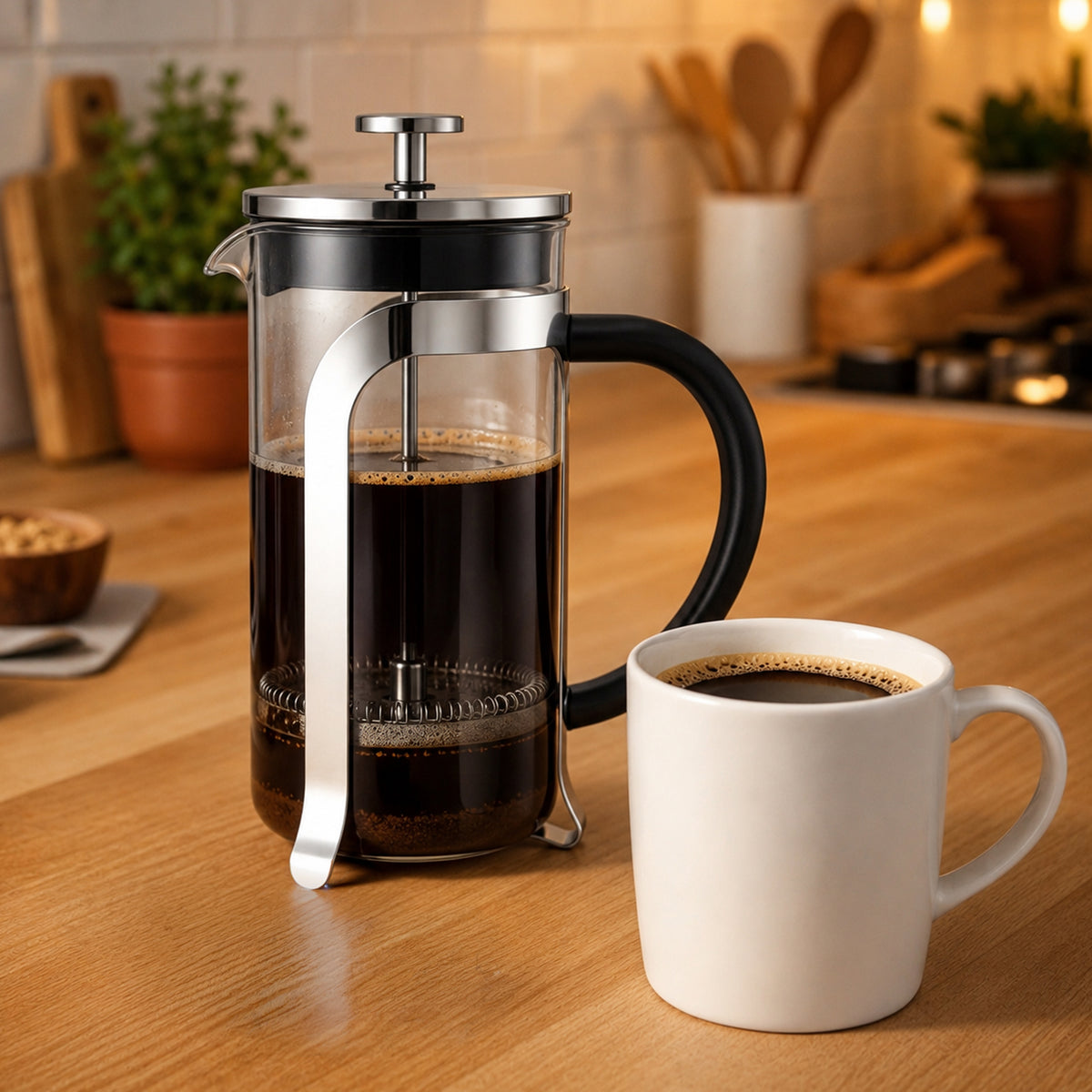 REGENT COFFEE PLUNGER 8 CUP WITH STAINLESS STEEL FRAME, 1L