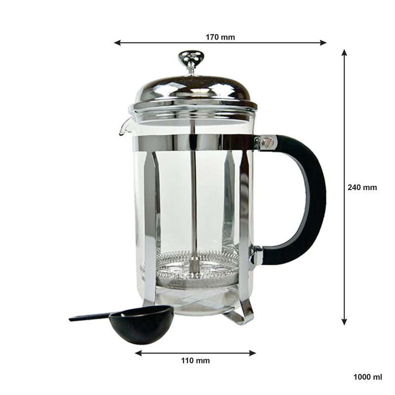 REGENT COFFEE PLUNGER WITH CHROME FRAME 8 CUP, (1.1LT)