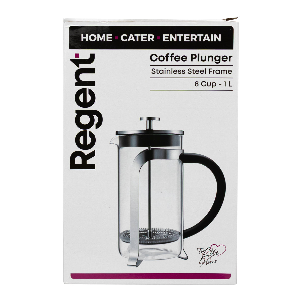 REGENT COFFEE PLUNGER 8 CUP WITH STAINLESS STEEL FRAME, 1L