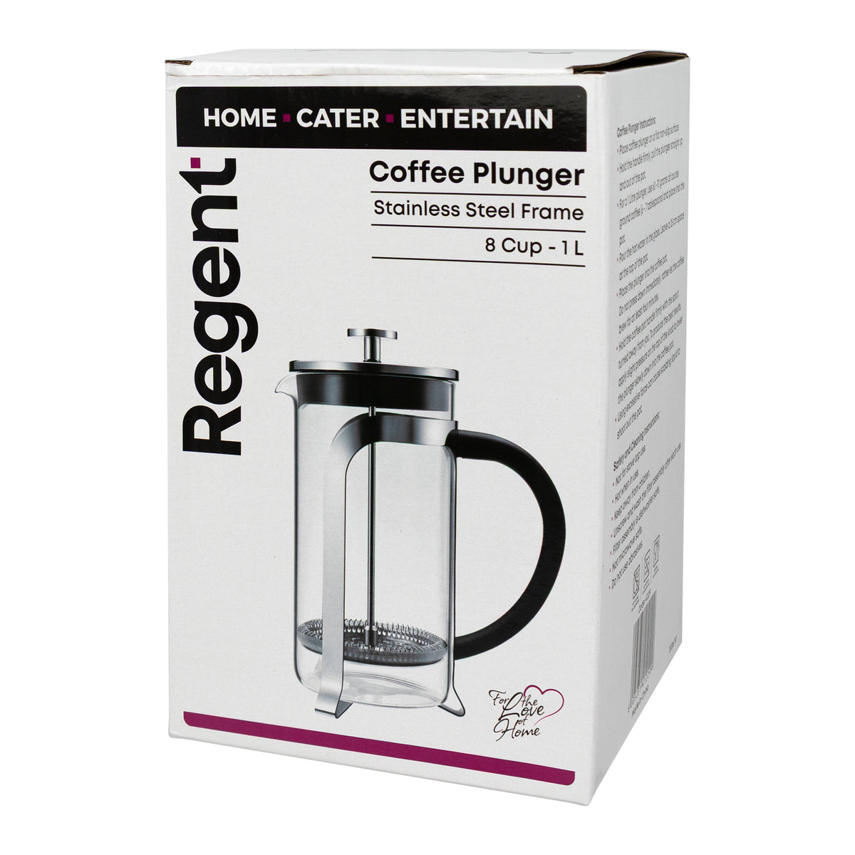REGENT COFFEE PLUNGER 8 CUP WITH STAINLESS STEEL FRAME, 1L