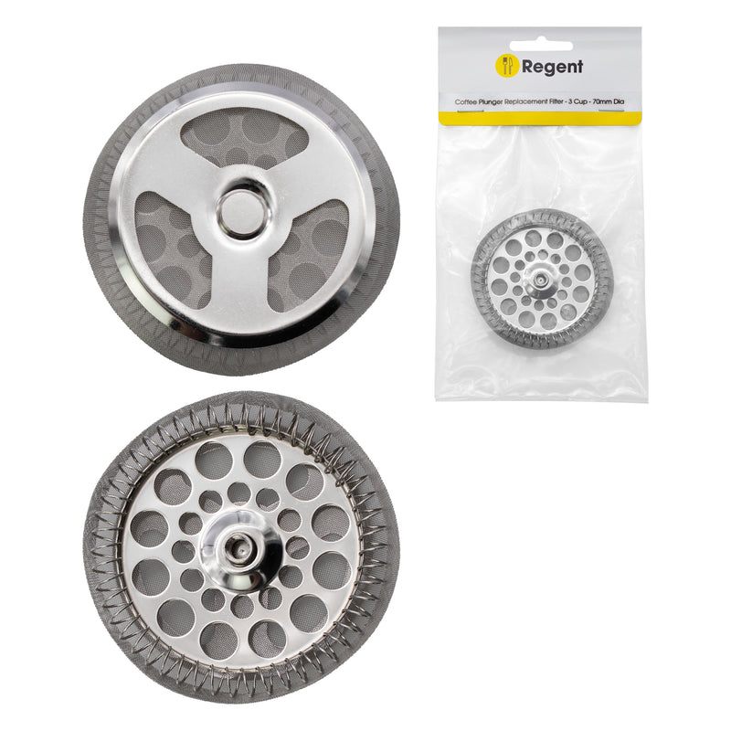 REGENT COFFEE PLUNGER REPLACEMENT FILTER ST STEEL 3 CUP, (68MM DIA)