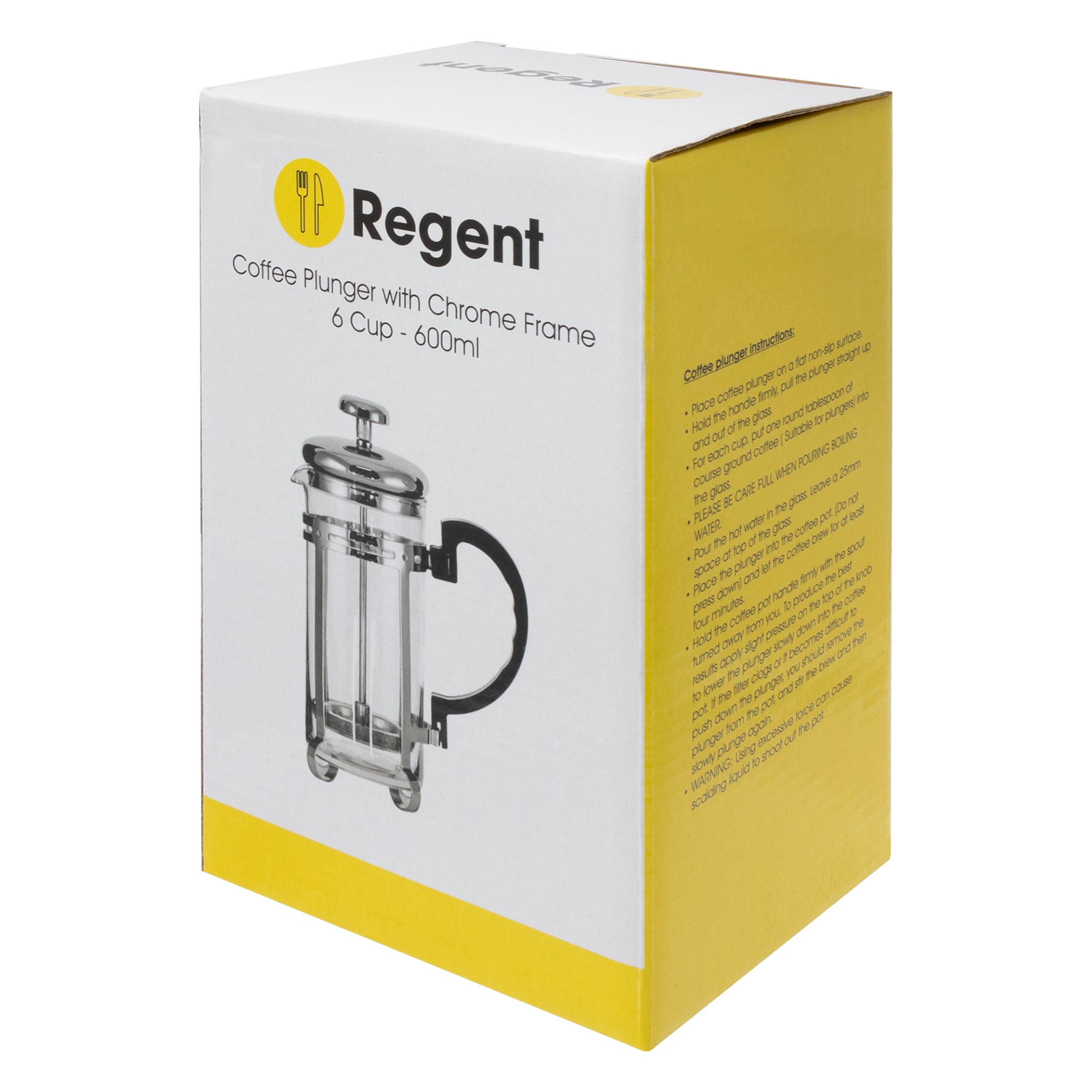 REGENT COFFEE PLUNGER 6 CUP WITH CHROME FRAME, 600ML