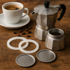 REGENT COFFEE MAKER 3 CUP REPLACEMENT FILTERS(2) & RUBBER SEALS(2) ALUMINIUM 4PK, (SEAL 55MM DIA)