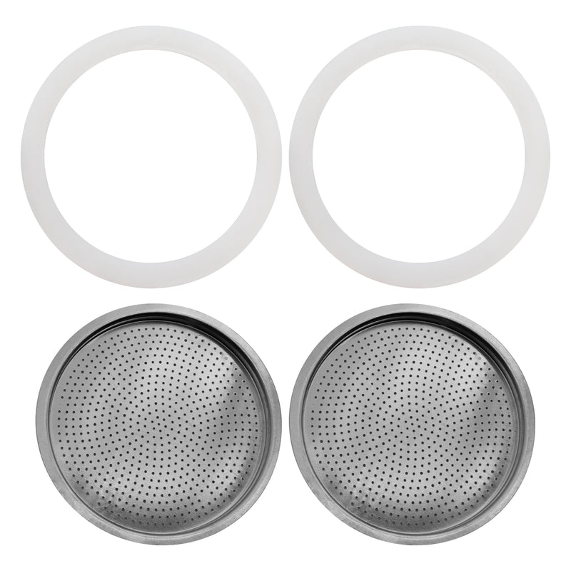REGENT COFFEE MAKER ALUMINIUM 3 CUP REPLACEMENT FILTERS(2) & RUBBER SEALS (2) 4 PCE SET, (55MM DIA)