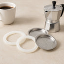 REGENT COFFEE MAKER 9 CUP REPLACEMENT FILTERS(2) & RUBBER SEALS(2) ALUMINIUM 4PK, (SEAL 73MM DIA)