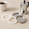 REGENT COFFEE MAKER 9 CUP REPLACEMENT FILTERS(2) & RUBBER SEALS(2) ALUMINIUM 4PK, (SEAL 73MM DIA)