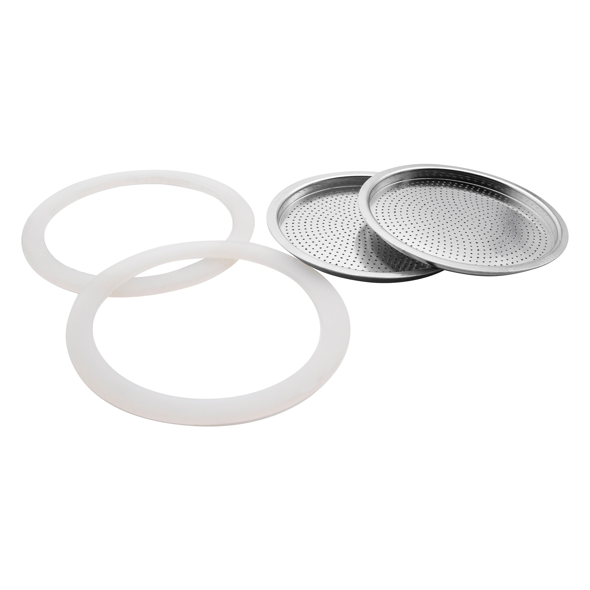 REGENT COFFEE MAKER 12 CUP REPLACEMENT FILTERS(2) & RUBBER SEALS(2) ALUMINIUM 4PK, (SEAL 80MM DIA)