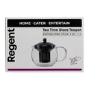 REGENT 'TEA TIME' BOROSILICATE GLASS TEAPOT WITH ST. STEEL INFUSER & LID, 1.1L