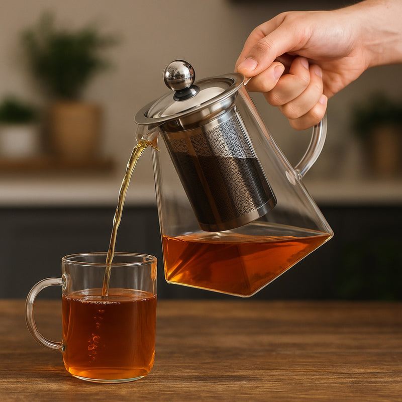 REGENT SQUARE TEAPOT BOROSILICATE GLASS WITH ST. STEEL INFUSER AND LID, 550ML
