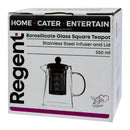 REGENT SQUARE TEAPOT BOROSILICATE GLASS WITH ST. STEEL INFUSER AND LID, 550ML