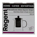 REGENT SQUARE TEAPOT BOROSILICATE GLASS WITH ST. STEEL INFUSER AND LID, 550ML