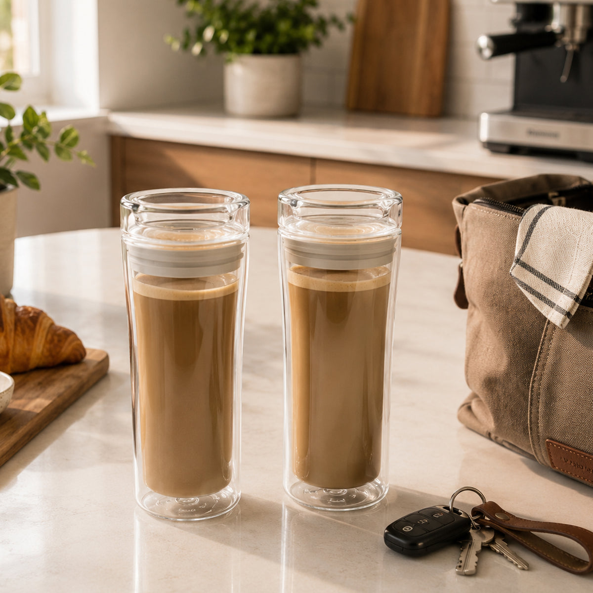 CONSOL ROMA DOUBLE WALL TRAVEL MUG WITH LID, 340ML