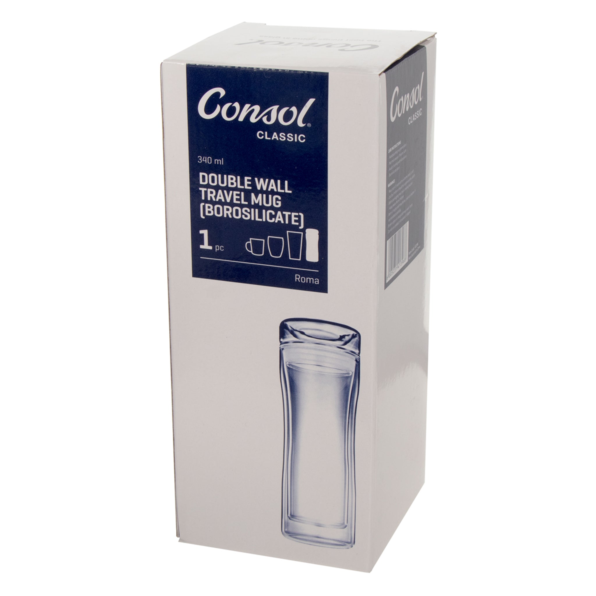 CONSOL ROMA DOUBLE WALL TRAVEL MUG WITH LID, 340ML