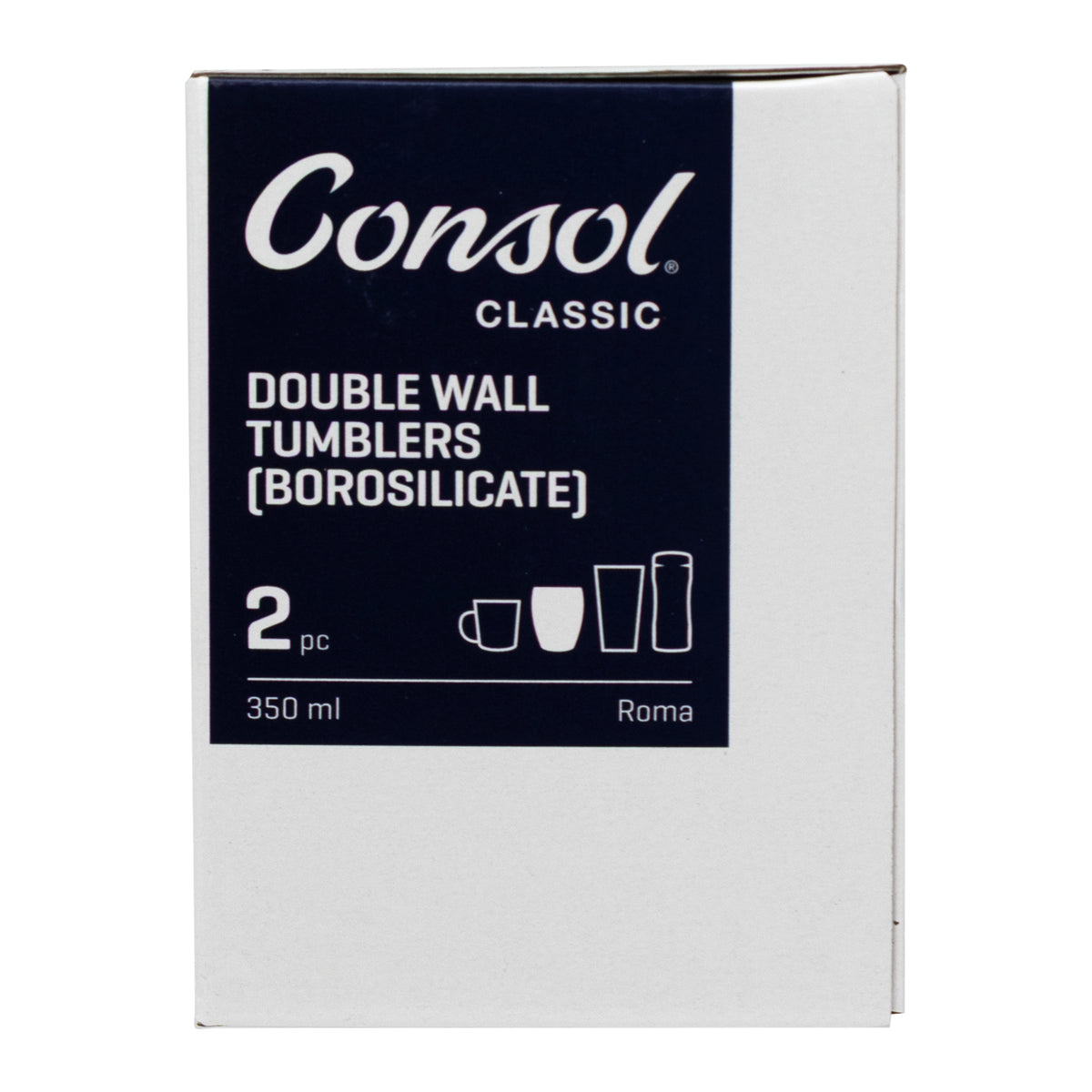 CONSOL ROMA DOUBLE WALL BOROSILICATE GLASS TEA/COFFEE CUP 2PK, 350ML