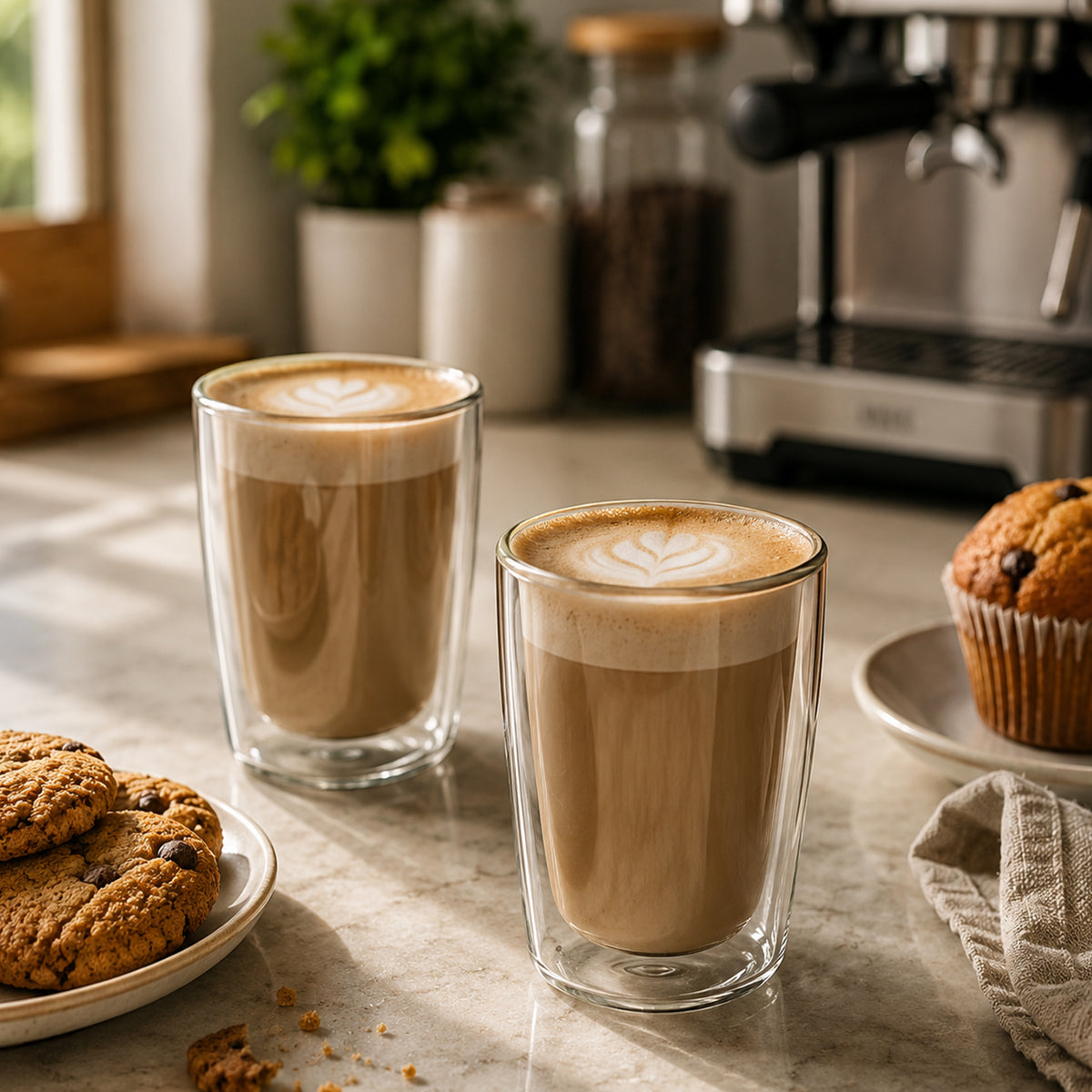 CONSOL ROMA DOUBLE WALL SQUARE BOROSILICATE GLASS TEA/COFFEE CUP 2PK, 380ML
