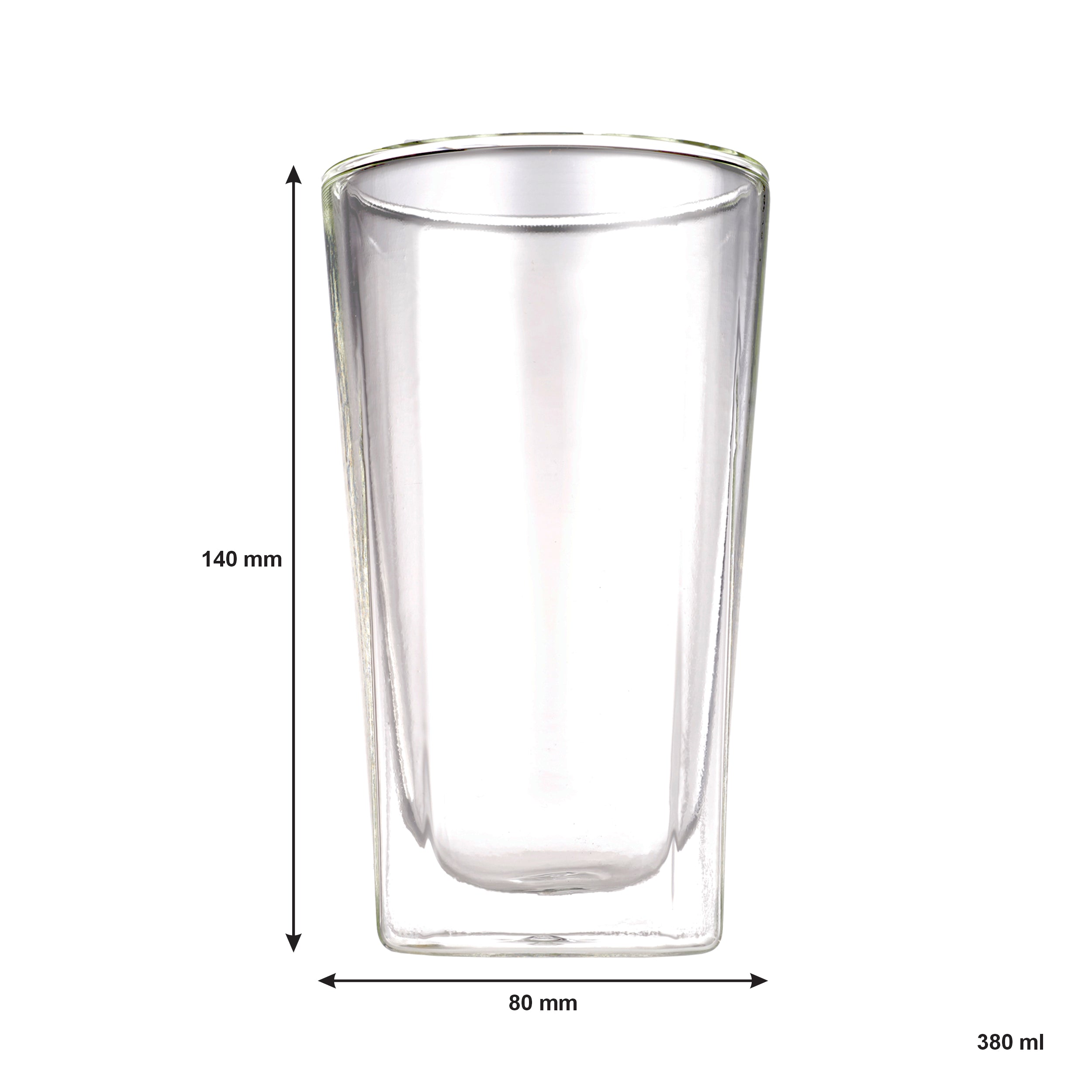 CONSOL ROMA DOUBLE WALL SQUARE BOROSILICATE GLASS TEA/COFFEE CUP 2PK, 380ML