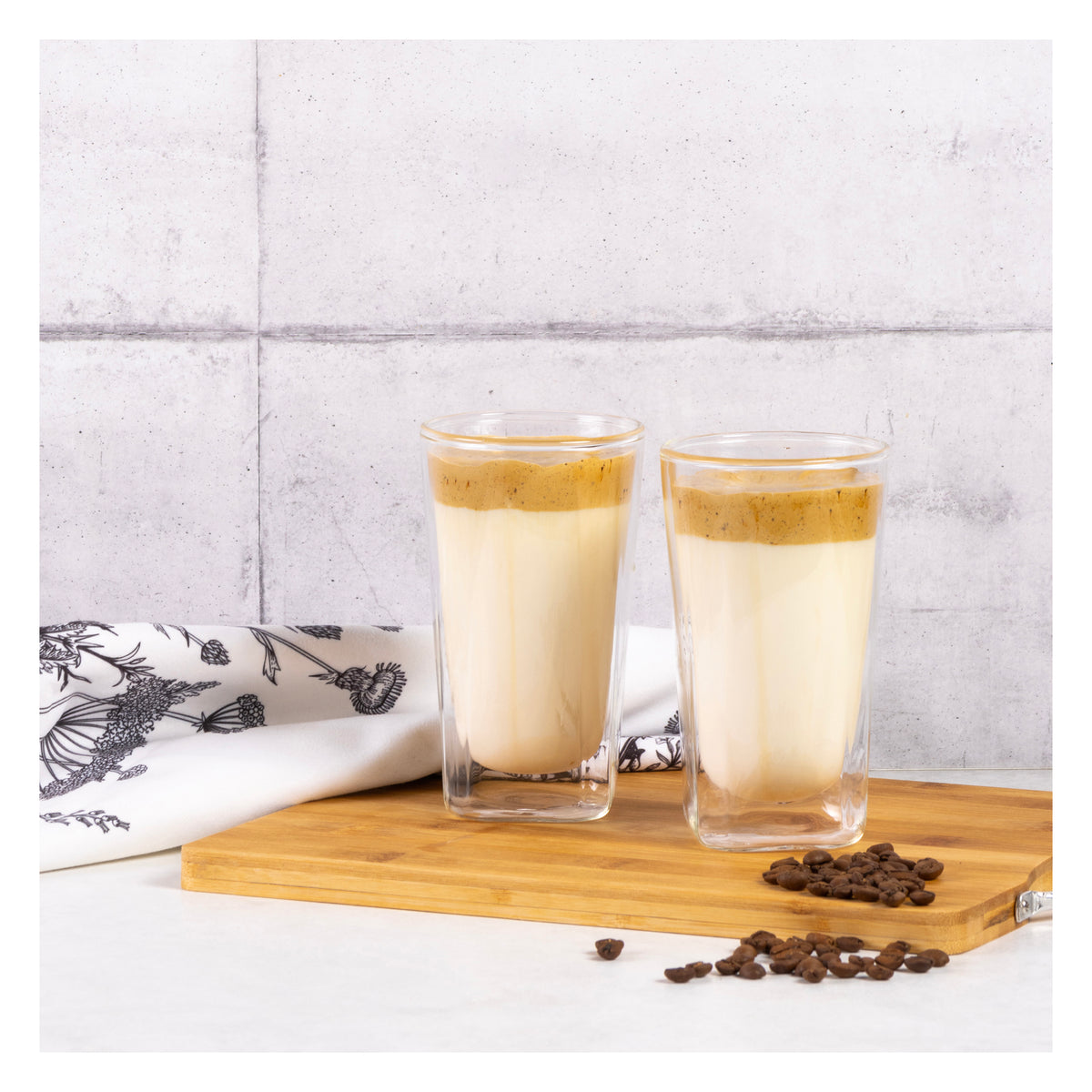 CONSOL ROMA DOUBLE WALL SQUARE BOROSILICATE GLASS TEA/COFFEE CUP 2PK, 380ML