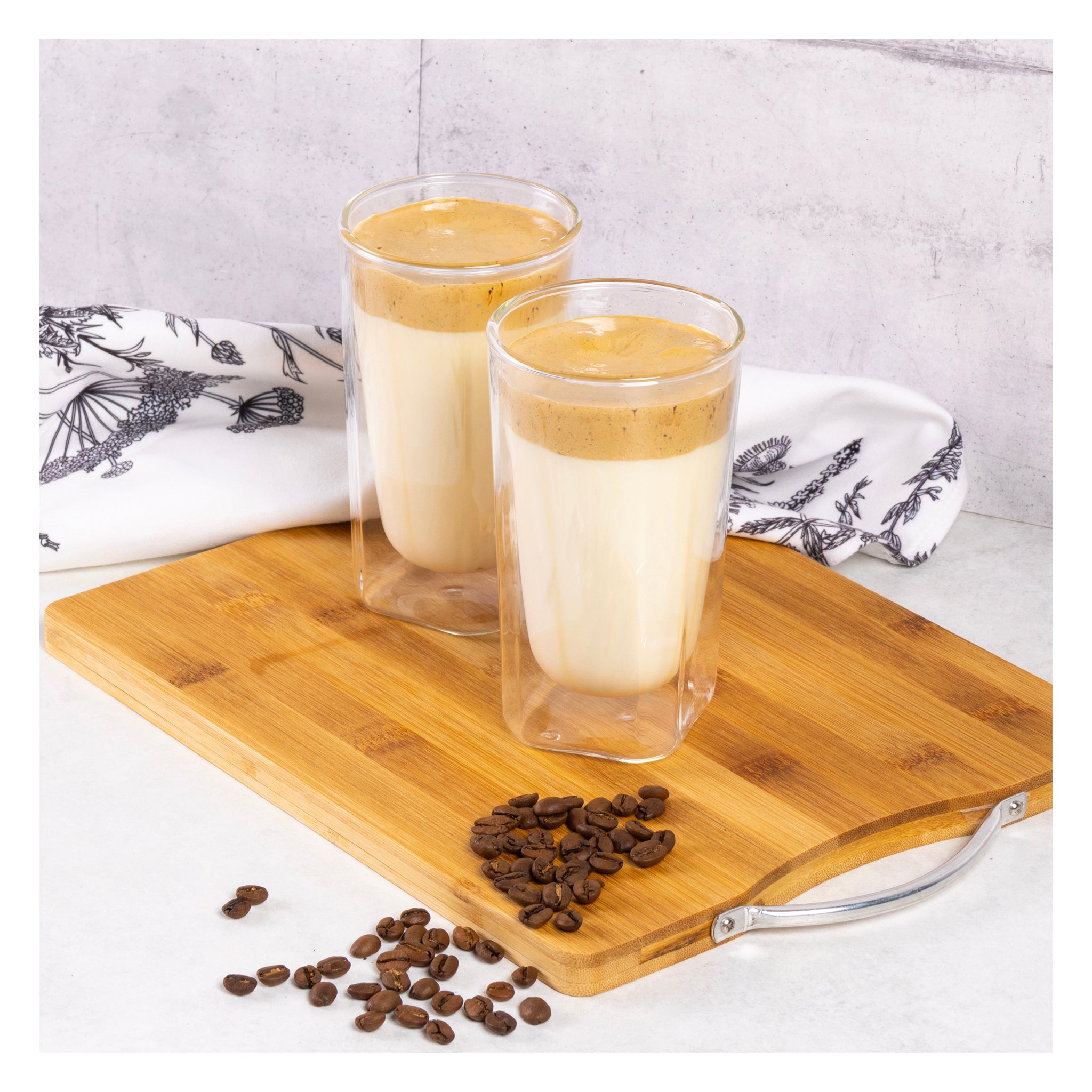 CONSOL ROMA DOUBLE WALL SQUARE BOROSILICATE GLASS TEA/COFFEE CUP 2PK, 380ML