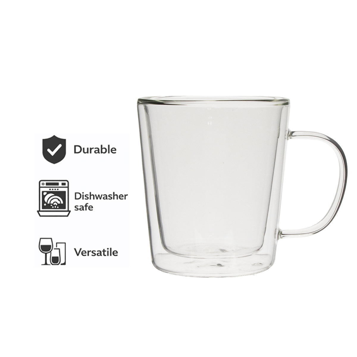 CONSOL ROMA DOUBLE WALL BOROSILICATE GLASS TEA/COFFEE MUG 2PK, 320ML