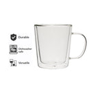 CONSOL ROMA DOUBLE WALL BOROSILICATE GLASS TEA/COFFEE MUG 2PK, 320ML