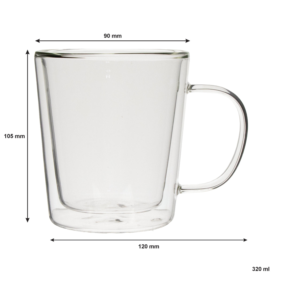 CONSOL ROMA DOUBLE WALL BOROSILICATE GLASS TEA/COFFEE MUG 2PK, 320ML