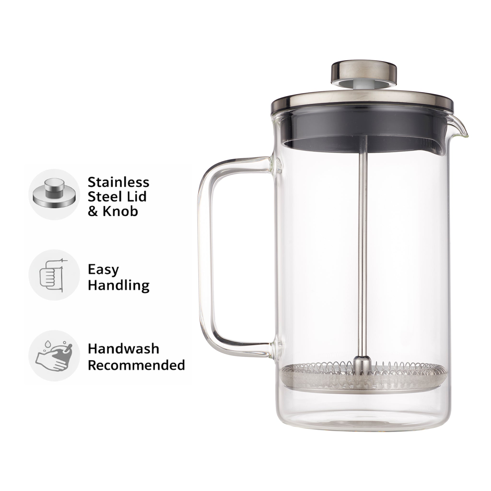 CONSOL CADIZ BOROSILICATE GLASS COFFEE PLUNGER, 600ML