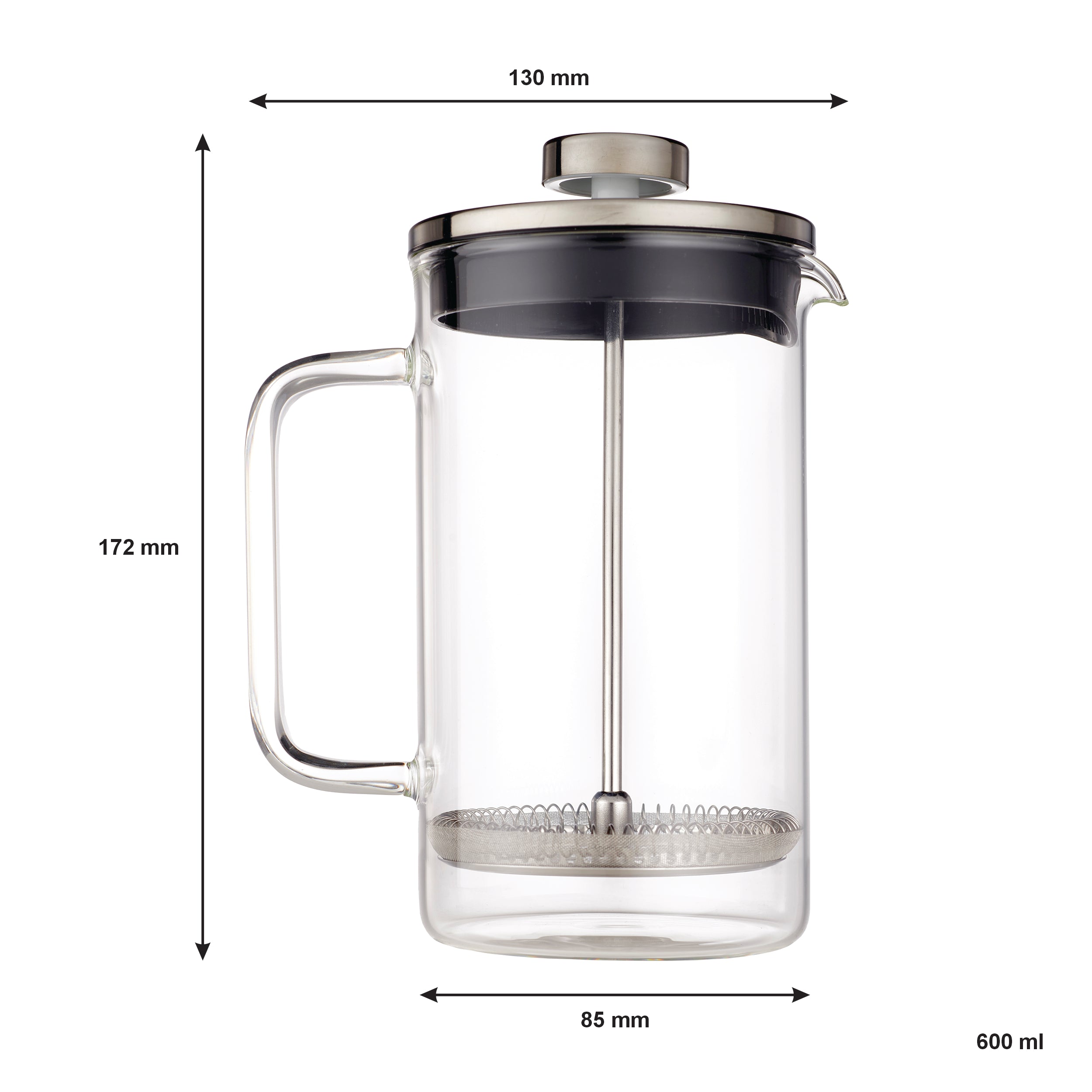 CONSOL CADIZ BOROSILICATE GLASS COFFEE PLUNGER, 600ML