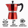 REGENT COFFEE MAKER ALUMINIUM 2 TONE RED & SILVER 6 CUP, (275ML)