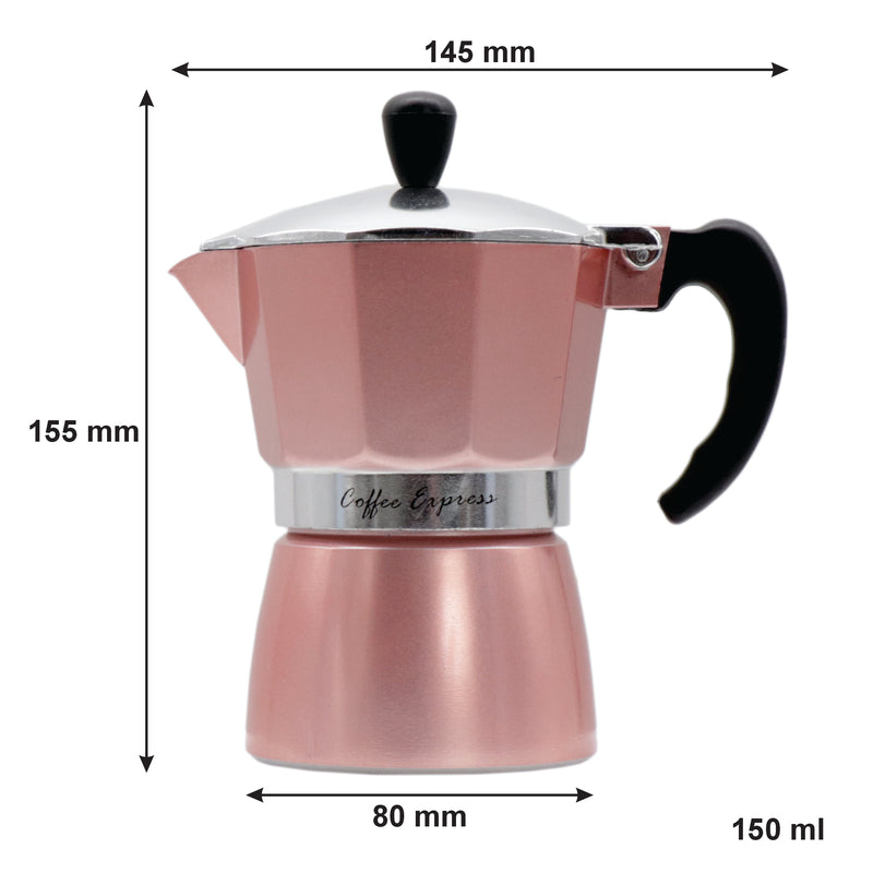 REGENT COFFEE MAKER ALUMINIUM 2 TONE ROSE GOLD & SILVER 3 CUP, (150ML)
