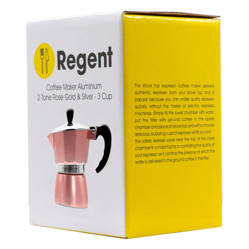 REGENT COFFEE MAKER ALUMINIUM 2 TONE ROSE GOLD & SILVER 3 CUP, (150ML)
