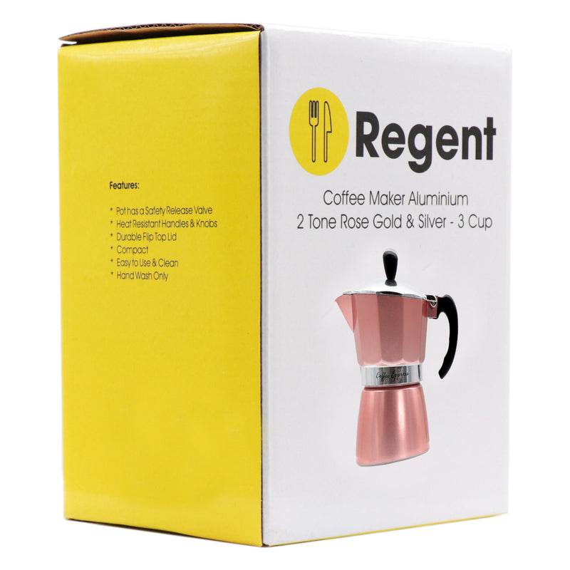 REGENT COFFEE MAKER ALUMINIUM 2 TONE ROSE GOLD & SILVER 3 CUP, (150ML)