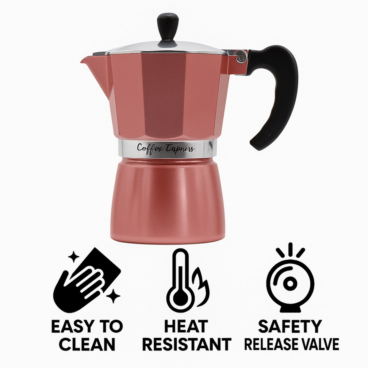 REGENT COFFEE MAKER ALUMINIUM 2 TONE ROSE GOLD & SILVER 6 CUP, 275ML