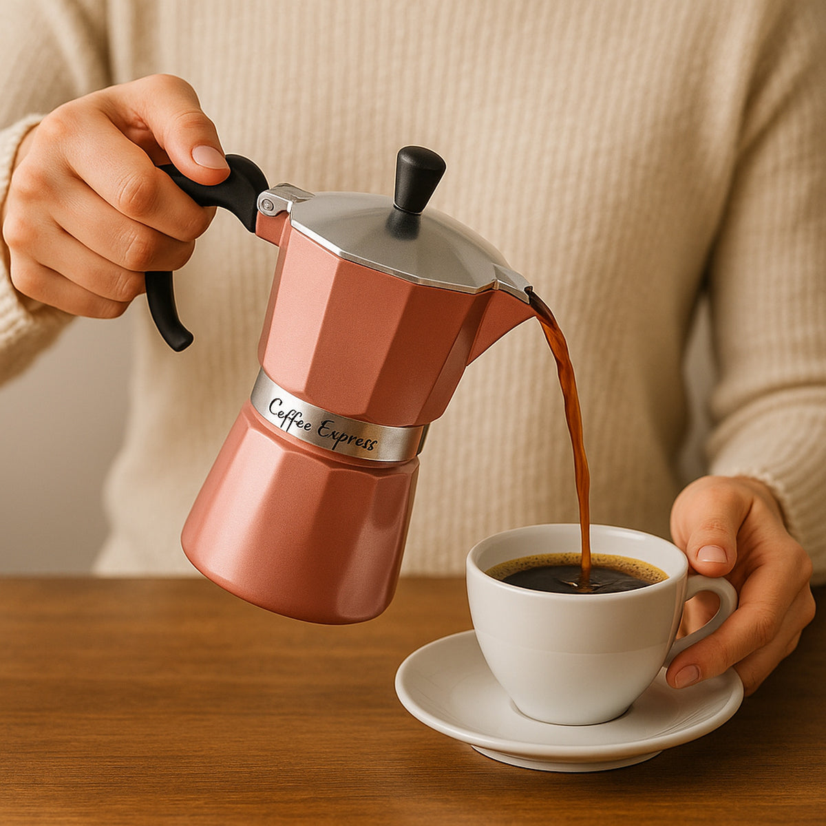 REGENT COFFEE MAKER ALUMINIUM 2 TONE ROSE GOLD & SILVER 6 CUP, 275ML
