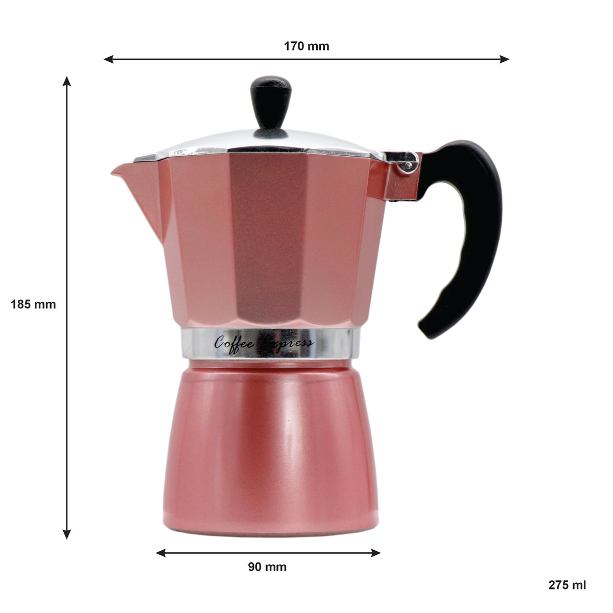 REGENT COFFEE MAKER ALUMINIUM 2 TONE ROSE GOLD & SILVER 6 CUP, 275ML
